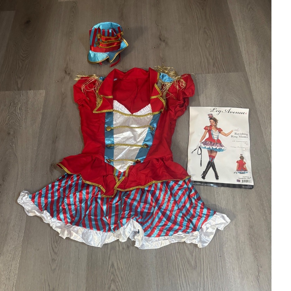 Leg Avenue Ring Master Costume Womens M Red Blue Dress Hat Circus Halloween - Picture 2 of 11